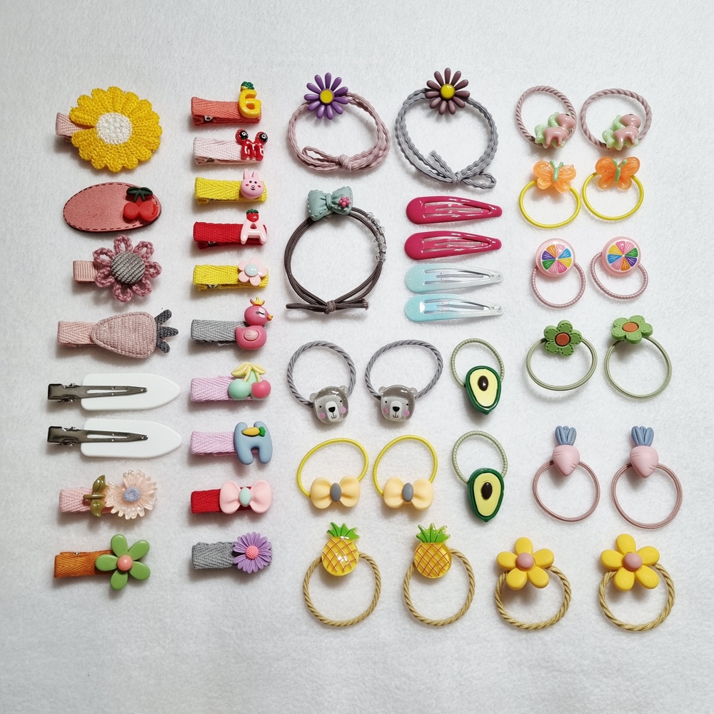45 Pcs Kids Baby Girl Hair Clips Cute Hair Ties A Lot Style Animal Flowers Fruit